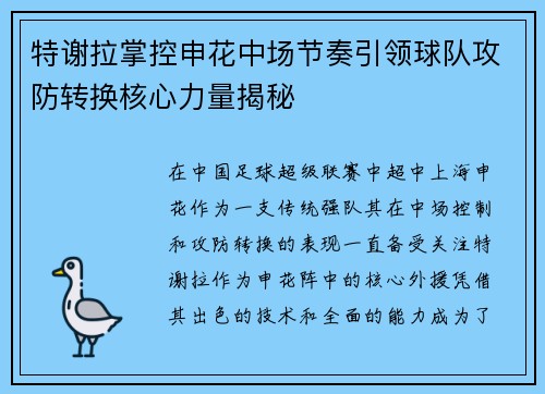 特谢拉掌控申花中场节奏引领球队攻防转换核心力量揭秘
